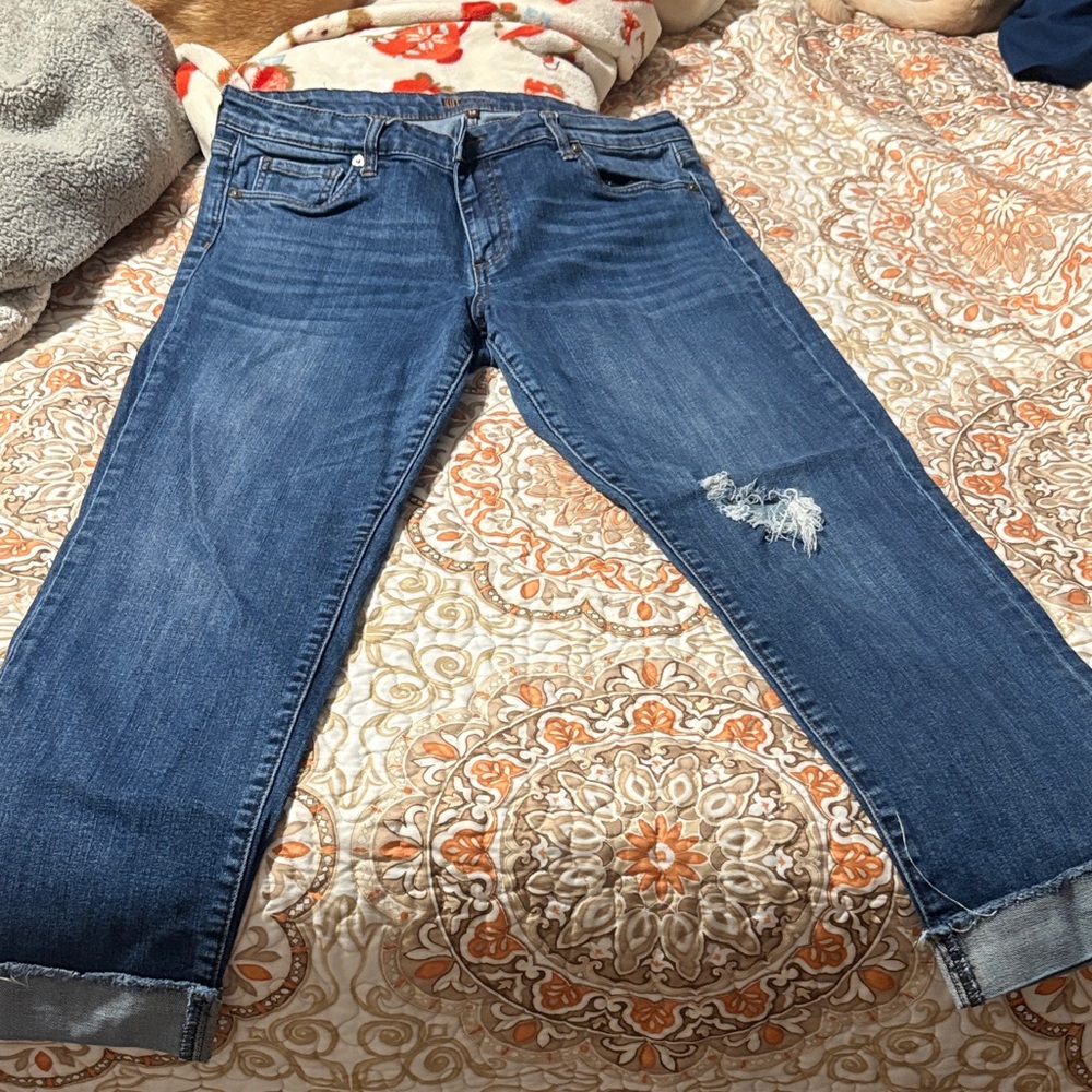 Blue Distressed Women's Straight-Leg Jeans- KUT